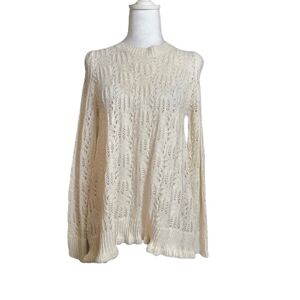 Ohmg Ivory Open Knit Crochet Sweater Lightweight Boho Pullover Sz XS.